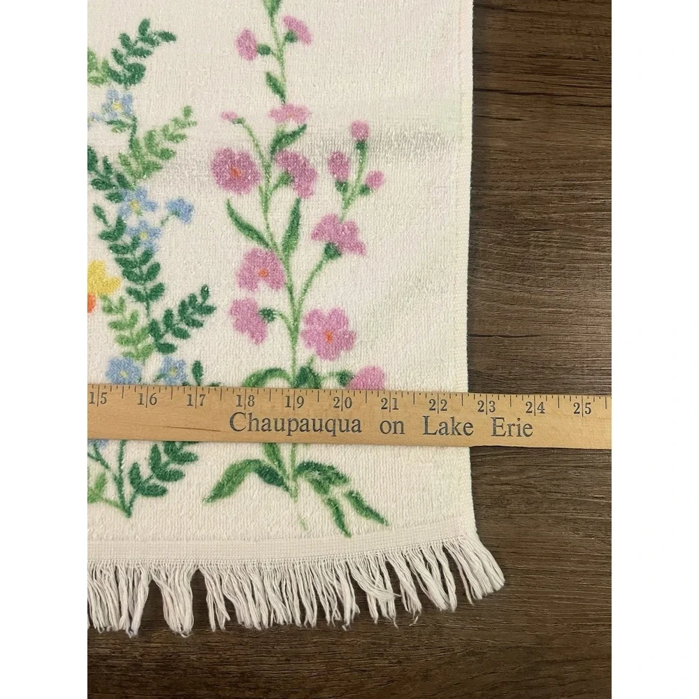Vtg 1970s Dundee‎ Pink & Blue Flower Power Towel, Hand Towel, & Washcloth Fringe